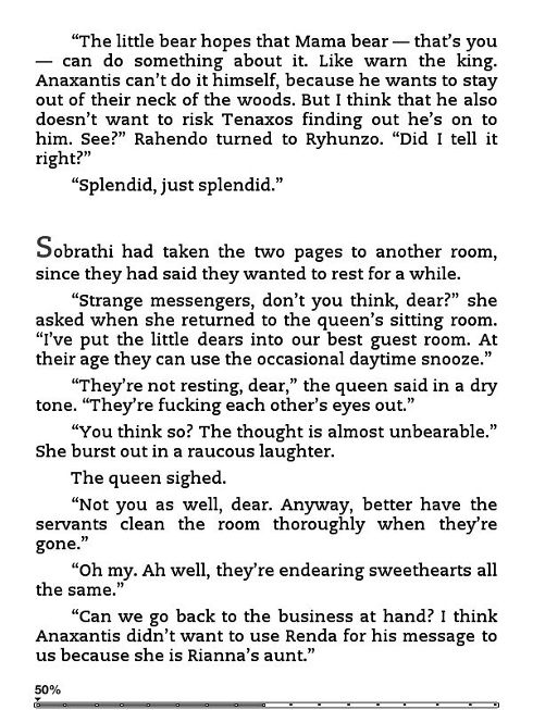 Screenshot taken on Kindle3 Keyboard of pages 378 of Dark Tales of Randamor the Recluse - Book 5, The Invisible Hands - Part 2: Castling by Andrew Ashling